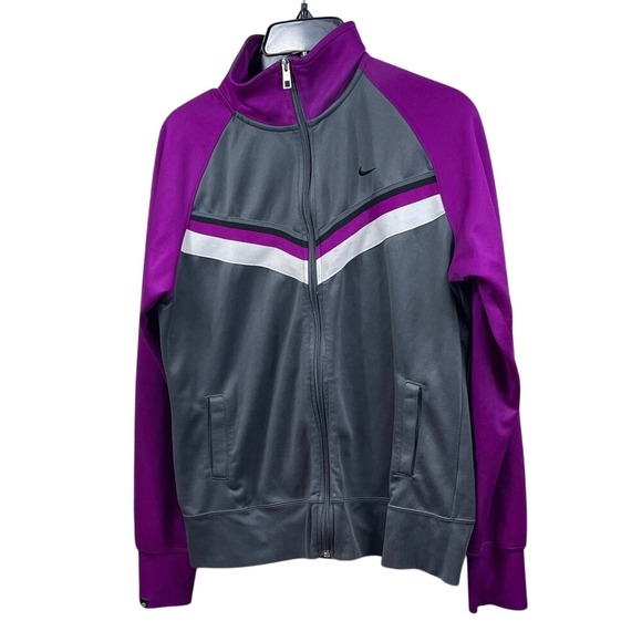 Nike Track Jacket Purple Gray White Stripe Zip Up Athletic Coat - Picture 1 of 12